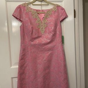 Lily Pulitzer Pink and Silver dress with gold metallic new